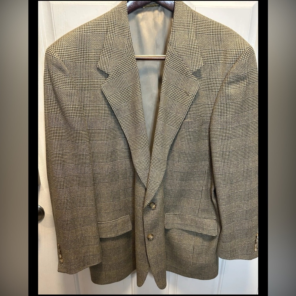 Austin Reed 46L Blazer Sport Coat Tan Prince of Wales Glen Plaid Windowpane